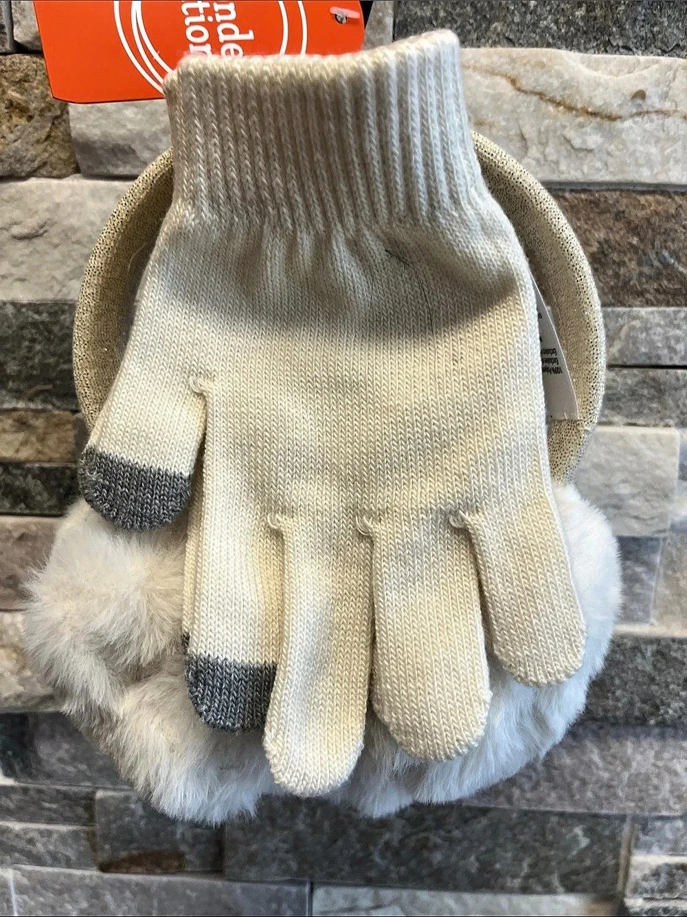 Wonder Nation Cream & Pink Knit Gloves & Faux-Fur Earmuffs NWT